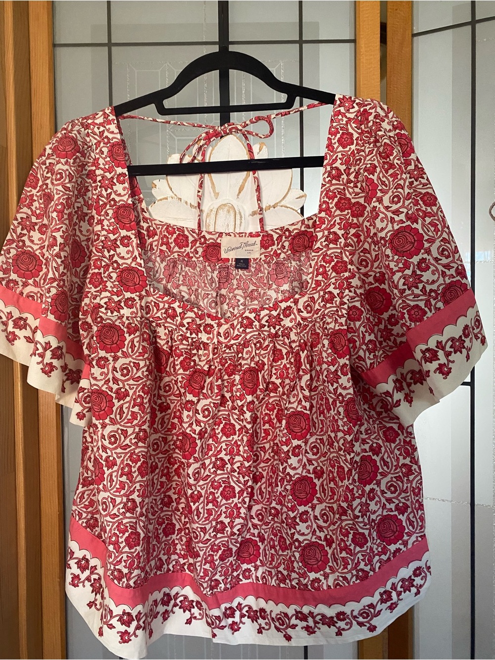 Universal Thread Pink and White Floral Square-Neck Blouse NWOT